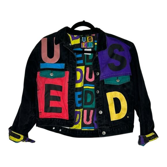 Get Used Colorblock 90S Brushed Twill Denim Jacket Printed Interior Small - Picture 1 of 14